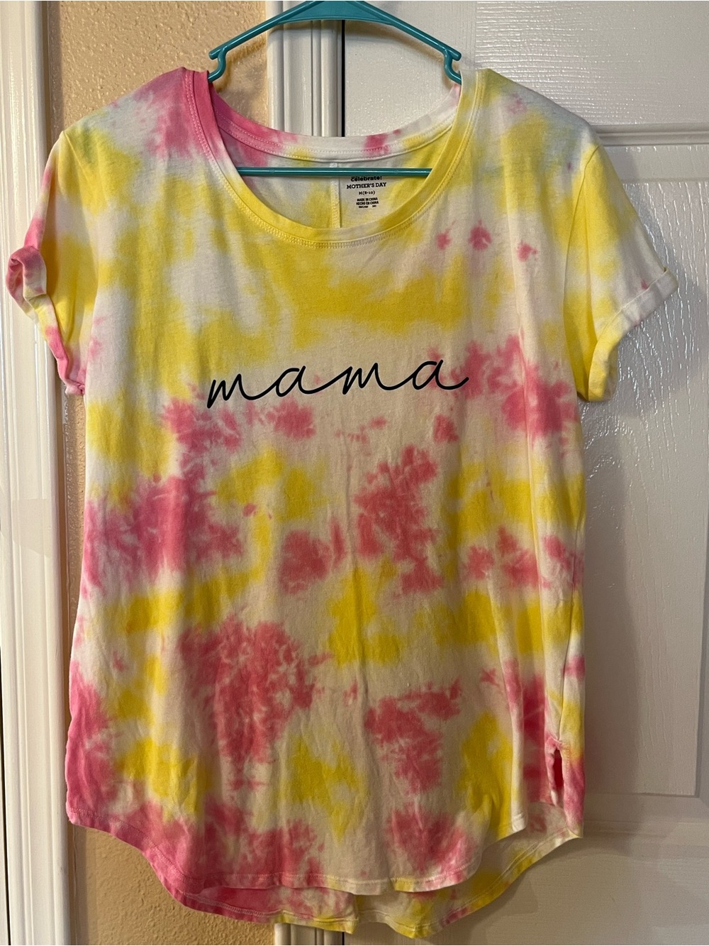Mama Tie-Dye Short Sleeve Tee in Pink & Yellow